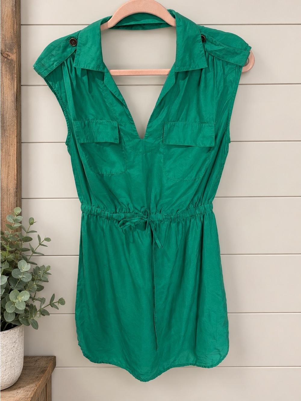Twelfth Street by Cynthia Vincent Green Utility Mini Dress S